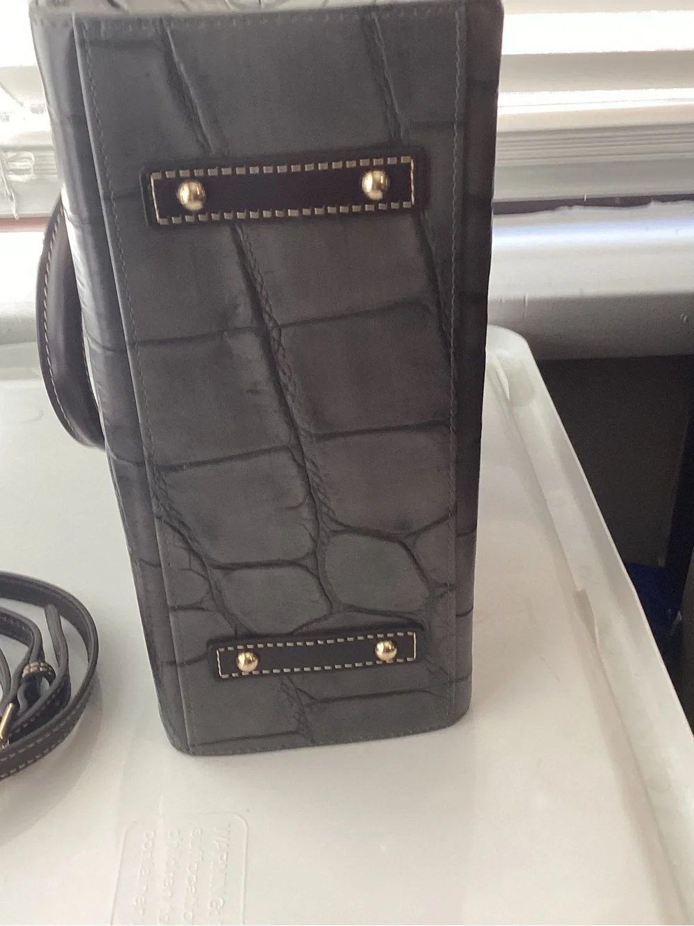 Dooney & Bourke  Janine Croc-Embossed Satchel Gray with Gold Logo
